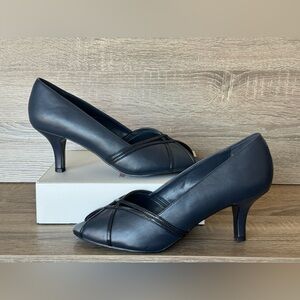 Easy Spirit Womens Navy Blue High Heels Size 9.5W Open Toe